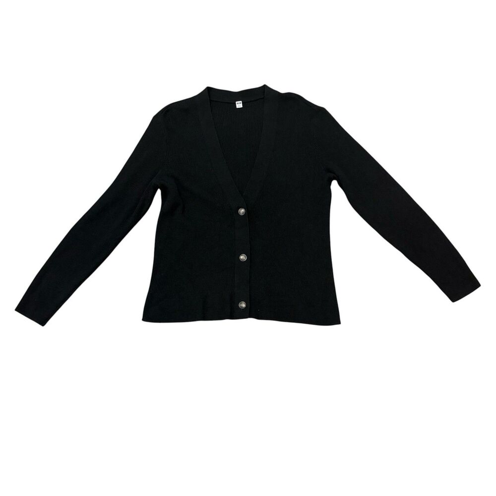 Uniqlo Black V-neck Ribbed Cardigan Sweater Size L
